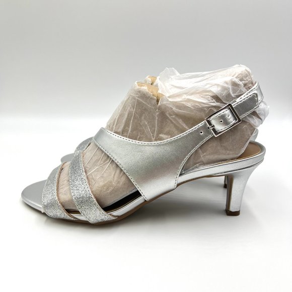 Naturalizer‎ Size 7.5 Silver Metallic Glitter Strappy Dress Sandals Heels Shoes - Picture 5 of 12